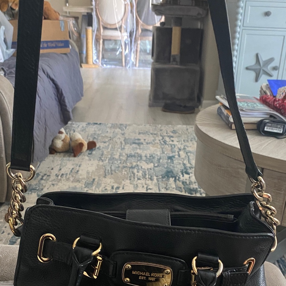 Michael Kors Black Leather Satchel with Gold Hardware - Picture 4 of 12